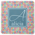 Retro Squares Square Rubber Backed Coaster (Personalized)