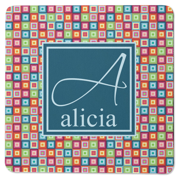 Custom Retro Squares Square Rubber Backed Coaster (Personalized)