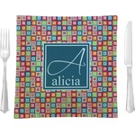 Retro Squares 9.5" Glass Square Lunch / Dinner Plate- Single or Set of 4 (Personalized)