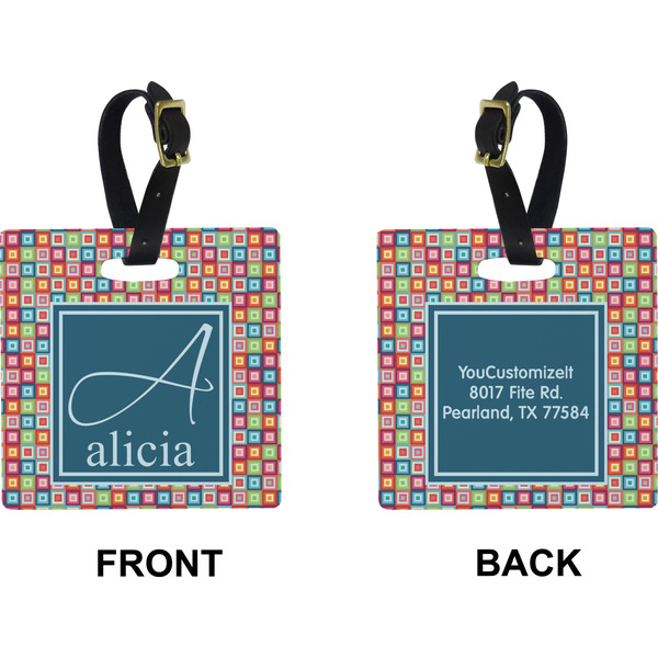 Retro Squares Square Luggage Tag (Front + Back)