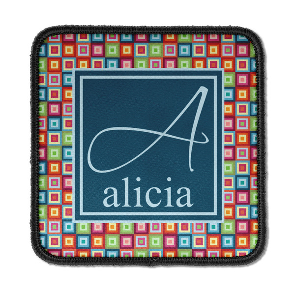 Custom Retro Squares Iron On Square Patch w/ Name and Initial
