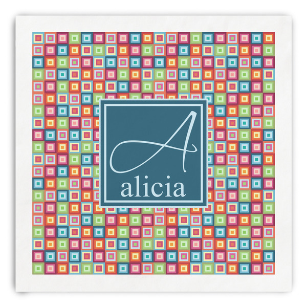 Custom Retro Squares Paper Dinner Napkins (Personalized)