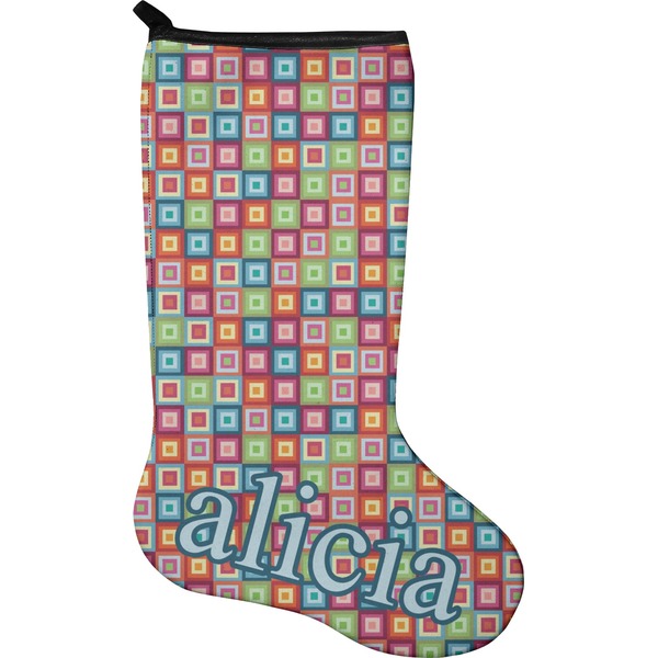 Custom Retro Squares Holiday Stocking - Neoprene (Personalized)
