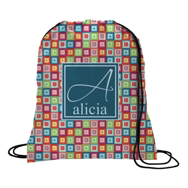 Custom Retro Squares Drawstring Backpack - Small (Personalized)