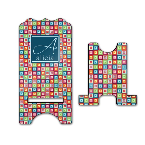 Retro Squares Stylized Phone Stand - Front & Back - Large