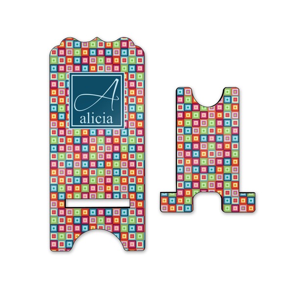 Retro Squares Stylized Phone Stand - Front & Back - Small