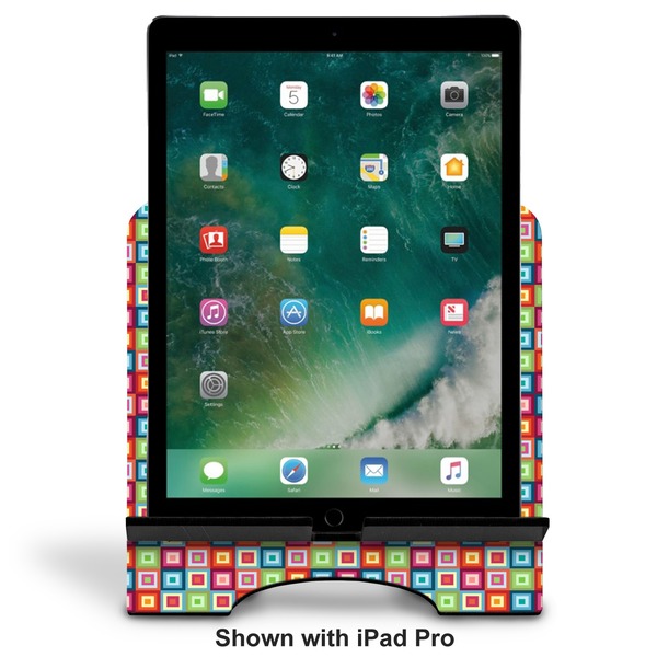 Retro Squares Stylized Tablet Stand - Front with ipad