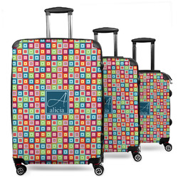 Retro Squares 3 Piece Luggage Set - 20" Carry On, 24" Medium Checked, 28" Large Checked (Personalized)