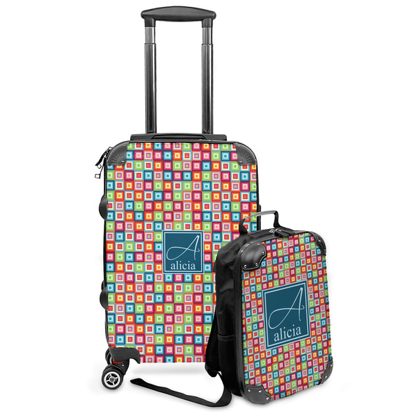 Custom Retro Squares Kids 2-Piece Luggage Set - Suitcase & Backpack (Personalized)