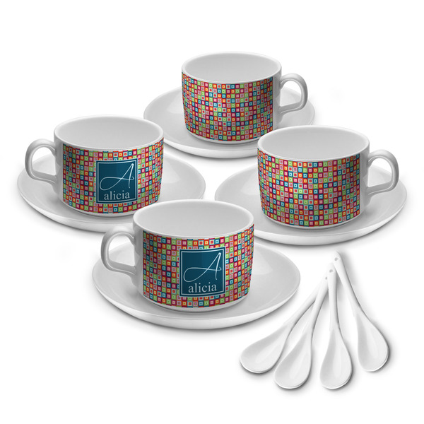 Custom Retro Squares Tea Cup - Set of 4 (Personalized)