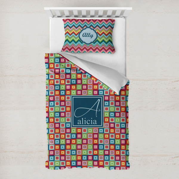 Custom Retro Squares Toddler Bedding Set - With Pillowcase (Personalized)