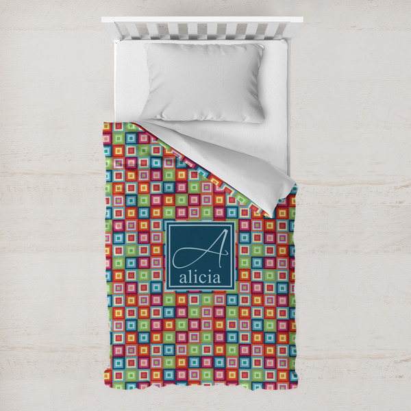 Custom Retro Squares Toddler Duvet Cover w/ Name and Initial
