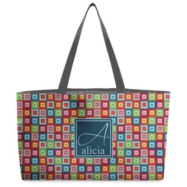 Custom Retro Squares Beach Totes Bag - w/ Black Handles (Personalized)