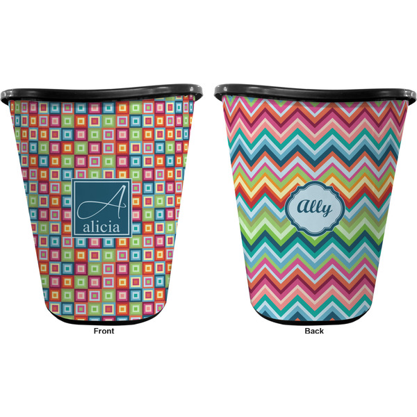 Retro Squares Trash Can Black - Front and Back - Apvl