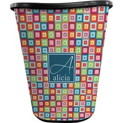Retro Squares Waste Basket - Single Sided (Black) (Personalized)