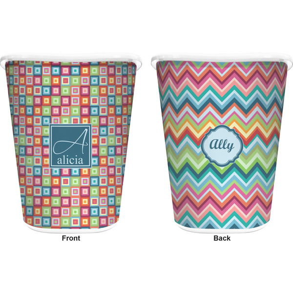 Retro Squares Trash Can White - Front and Back - Apvl