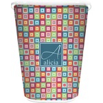 Retro Squares Waste Basket - Single Sided (White) (Personalized)
