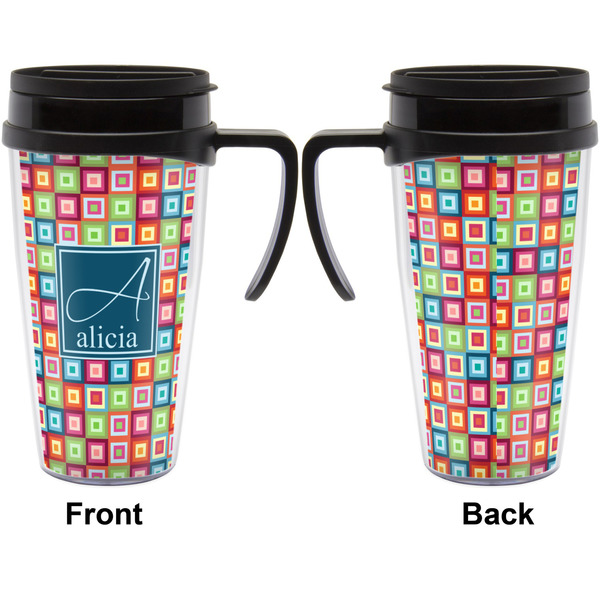 Retro Squares Travel Mug with Black Handle - Approval