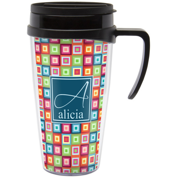 Custom Retro Squares Acrylic Travel Mug with Handle (Personalized)