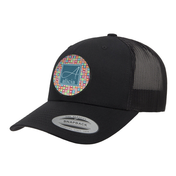 Custom Retro Squares Trucker Hat - Black (Personalized)