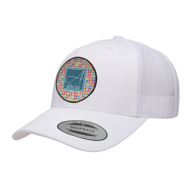 Custom Retro Squares Trucker Hat - White (Personalized)