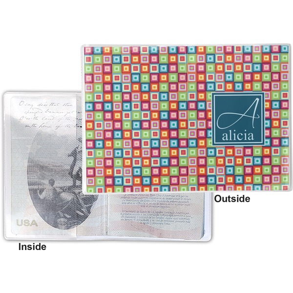 Retro Squares Vinyl Passport Holder - Flat Front and Back