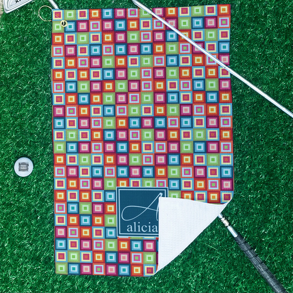 Retro Squares Waffle Weave Golf Towel - In Context