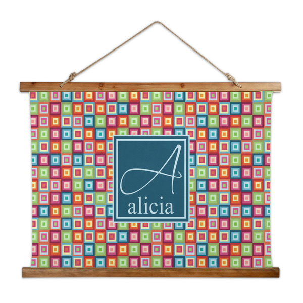 Custom Retro Squares Wall Hanging Tapestry - Wide (Personalized)