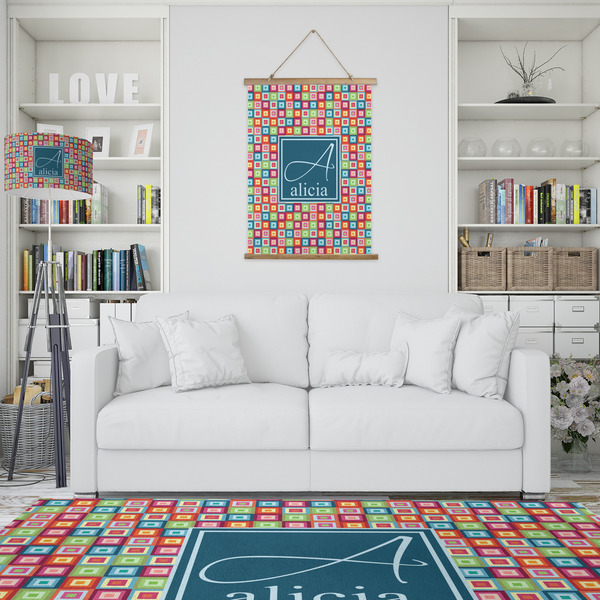 Retro Squares Wall Hanging Tapestry - Portrait - IN CONTEXT