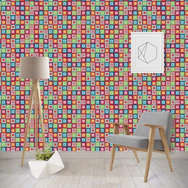 Custom Retro Squares Wallpaper & Surface Covering
