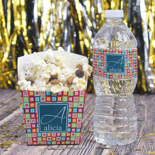 Retro Squares Water Bottle Label - w/ Favor Box