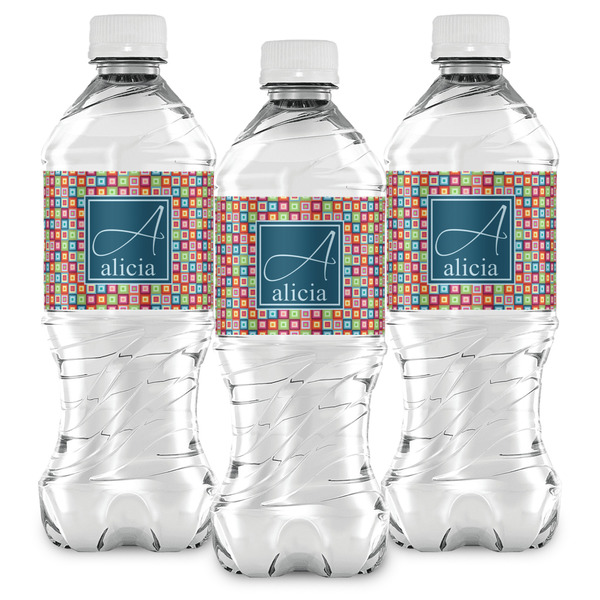 Retro Squares Water Bottle Labels - Front View