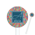 Retro Squares 5.5" Round Plastic Stir Sticks - White - Single Sided (Personalized)