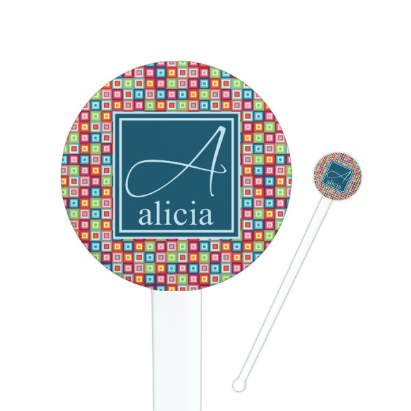 Custom Retro Squares Round Plastic Stir Sticks (Personalized)