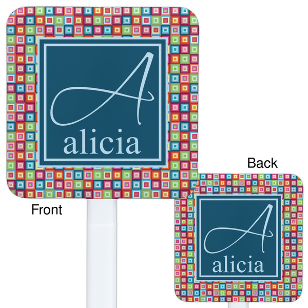 Retro Squares White Plastic Stir Stick - Double Sided - Approval