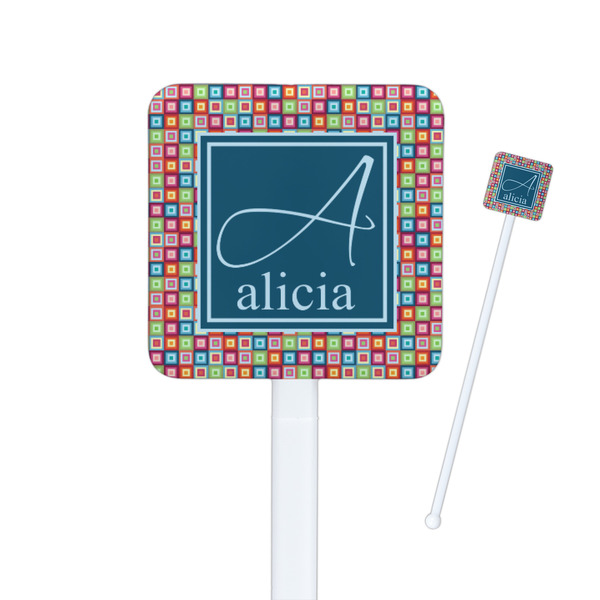 Custom Retro Squares Square Plastic Stir Sticks - Double Sided (Personalized)