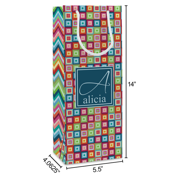 Retro Squares Wine Gift Bag - Dimensions
