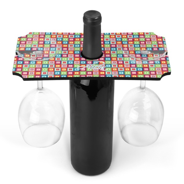 Custom Retro Squares Wine Bottle & Glass Holder (Personalized)