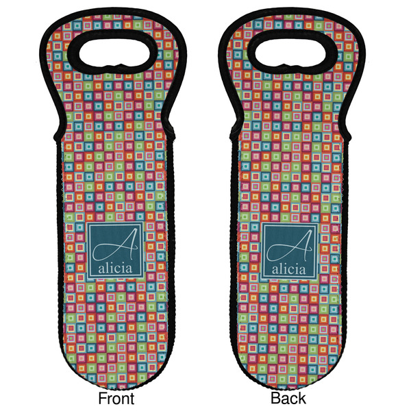 Retro Squares Wine Tote Front & Back