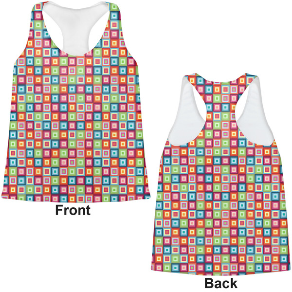 Retro Squares Womens Racerback Tank Tops - Medium - Front and Back