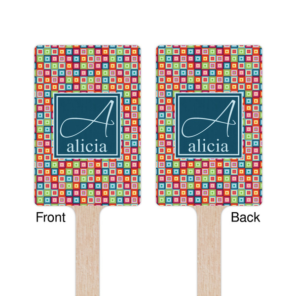 Retro Squares Wooden 6.25" Stir Stick - Rectangular - Double Sided - Front & Back