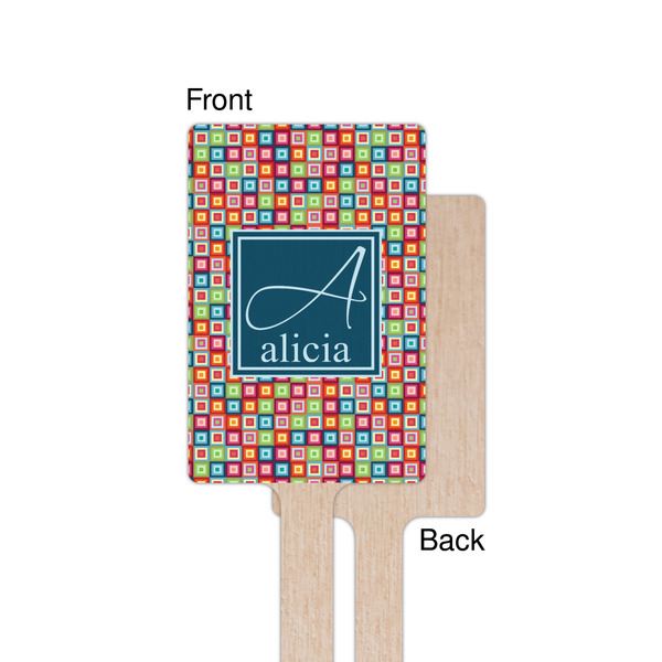 Retro Squares Wooden 6.25" Stir Stick - Rectangular - Single - Front & Back