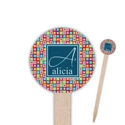 Retro Squares Round Wooden Food Picks (Personalized)