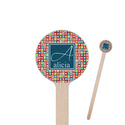 Retro Squares 6" Round Wooden Stir Sticks - Double Sided (Personalized)