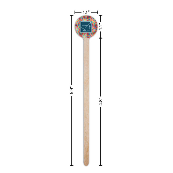 Retro Squares Wooden 6" Stir Stick - Round - Dimensions