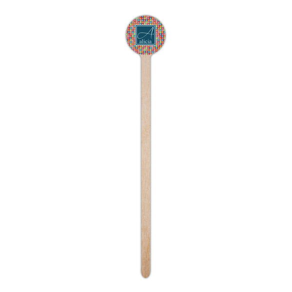 Retro Squares Wooden 6" Stir Stick - Round - Single Stick