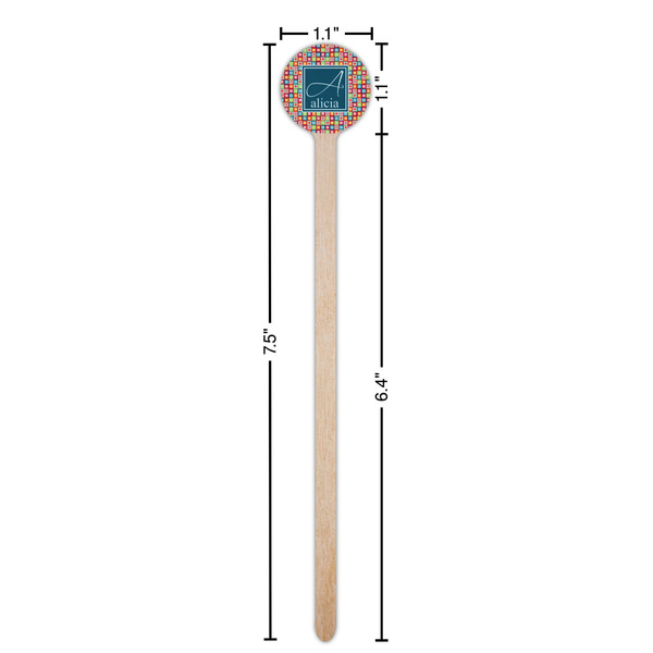 Retro Squares Wooden 7.5" Stir Stick - Round - Dimensions