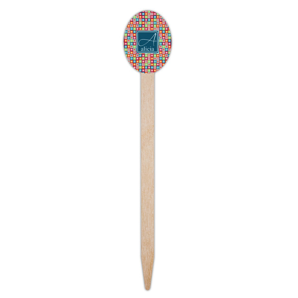Retro Squares Wooden Food Pick - Oval - Single Pick