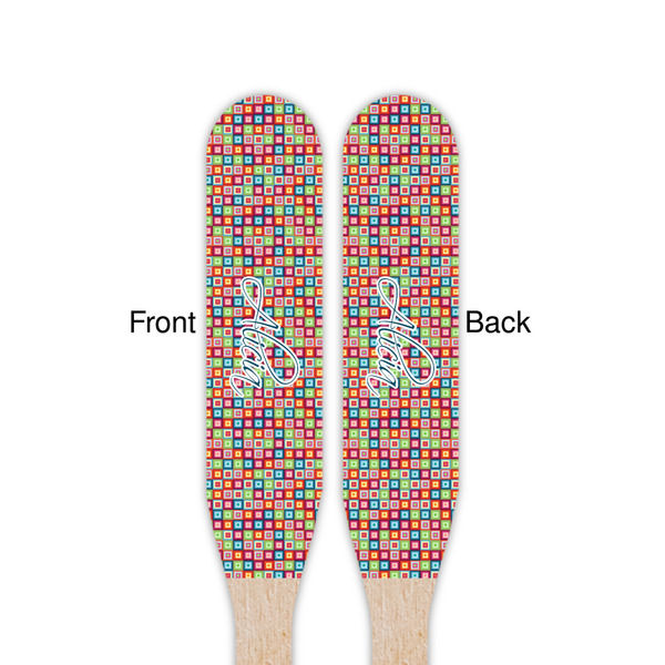 Retro Squares Wooden Food Pick - Paddle - Double Sided - Front & Back