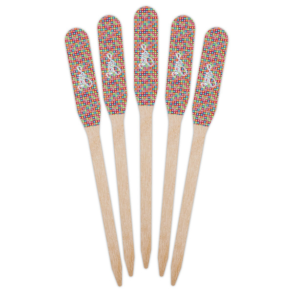 Retro Squares Wooden Food Pick - Paddle - Fan View